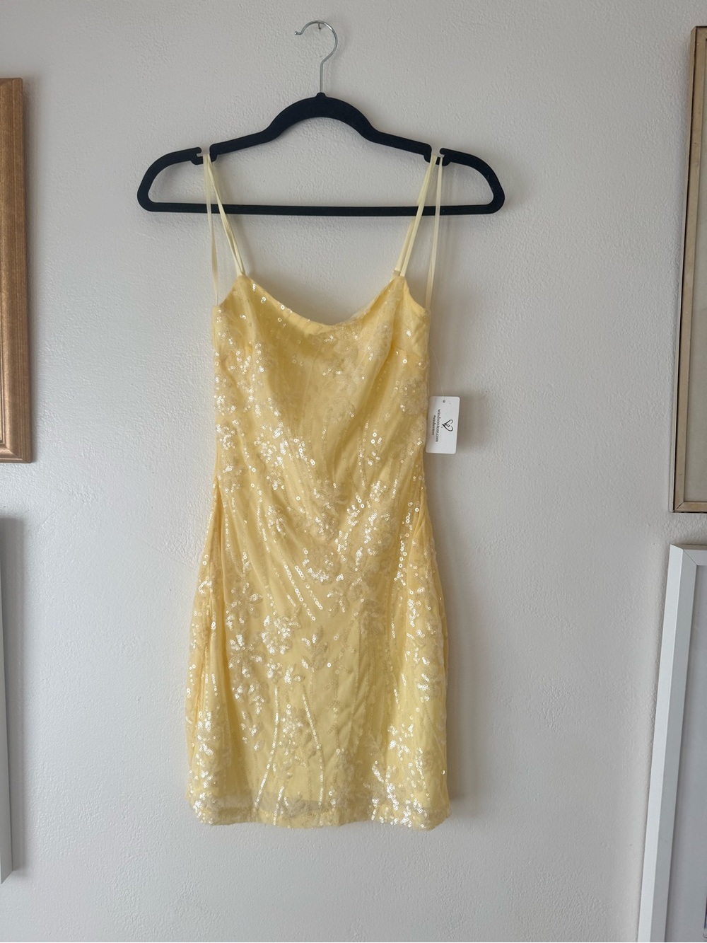 Windsor Yellow Sequin Spaghetti Strap Mini Dress - Picture 1 of 6